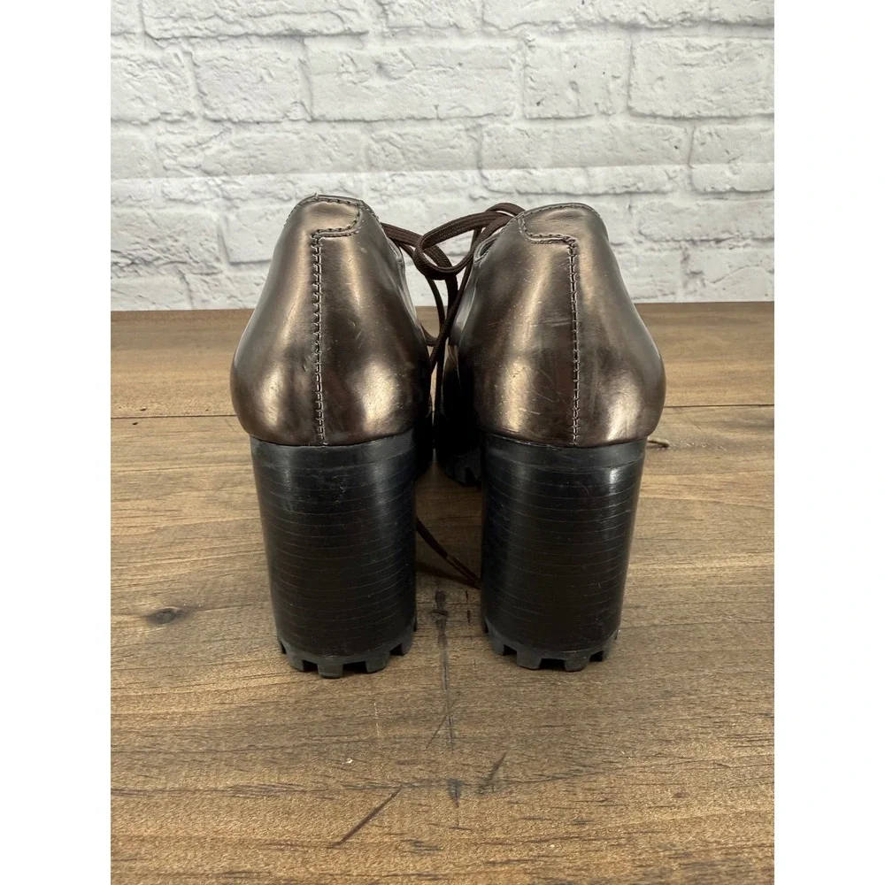 Schutz Metallic Platform Heels Womens 37 Bronze Lace Up Lug Sole Chunky Y2K